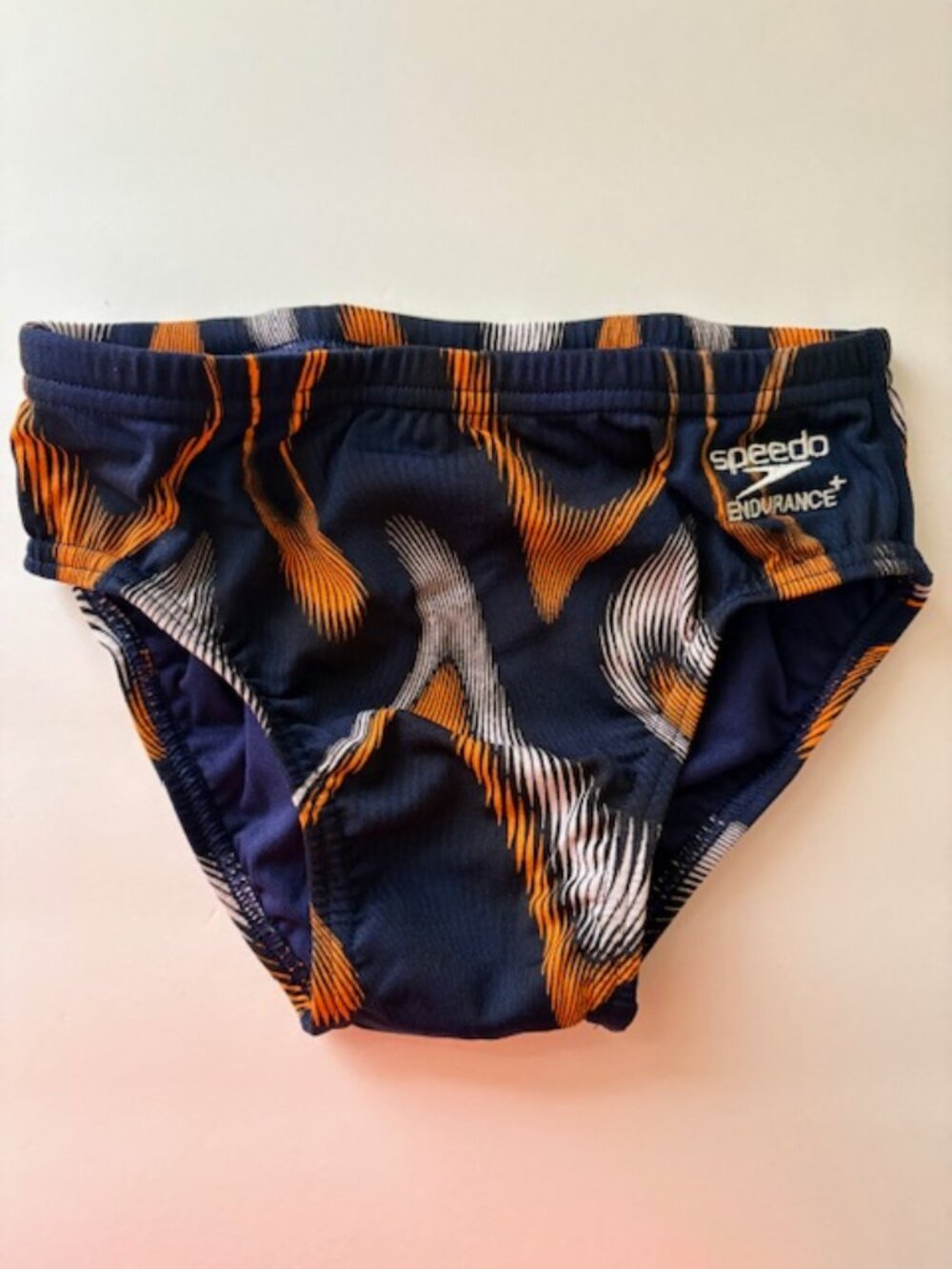 Speedo Purpose Brief Youth Boys ML 26 Endurance+ Swimwear Navy OrangeTrain New